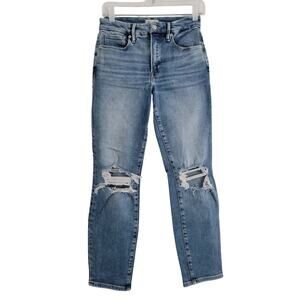 Good American High Rise Distressed Straight Leg Jean Medium Wash Size 6/28